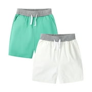 Toddler Boys'Shorts 2-Pack Chino Short Summer Cotton Casual Pants with Pockets White Green 2T